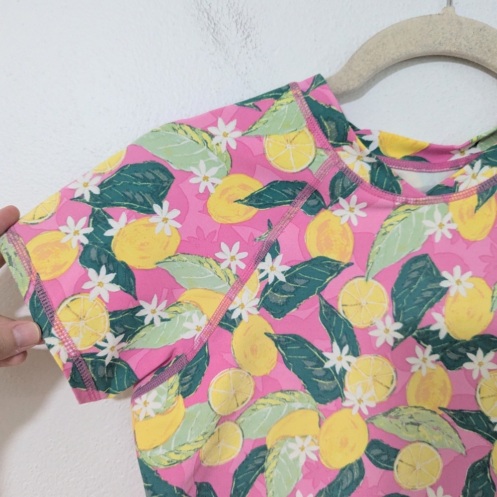Garnet Hills Kids Lemon Print Rash Guard Swimwear Top Pink Yellow Girls 12 - Picture 3 of 8